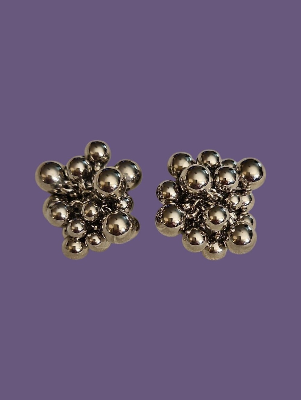 Silver Beaded Cluster Clip-on Earrings